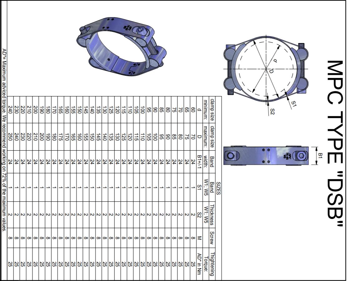 Klemband, B = 24 mm, 60 - 70 mm, bouten M8