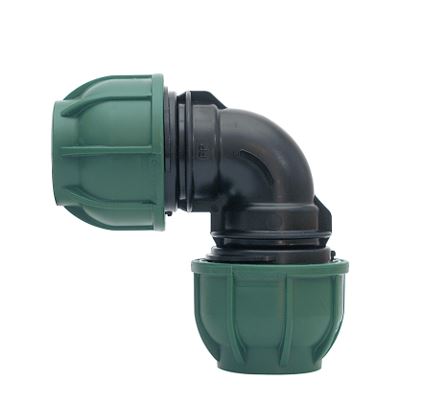 Stadex PP, Irrigatie PE klemkoppeling, Knie 90°, 16 x 16 mm, PN10, groen