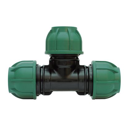 Stadex PP, Irrigatie PE klemkoppeling, T-stuk 90°, PN10, groen