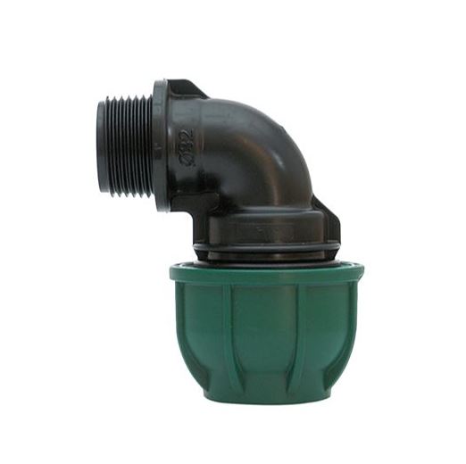 Stadex PP, Irrigatie PE klemkoppeling, Knie 90°, klem x BSP bu.dr., PN10, groen