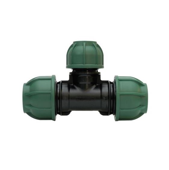 Stadex PP, Irrigatie PE klemkoppeling, T-stuk 90°, verlopend, PN10, groen