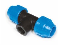 BLULINE PLUS PP, Drinkw. PE klemkoppeling, T-stuk 90°, 2 x klem x 1 x BSP bi.dr.,PN16, Kiwa, WRAS keur