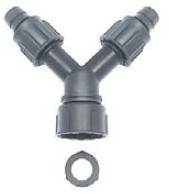 PLP PP, Klemkoppeling voor Driptape, Y-stuk + Wartel, 2 x klem x BSP bi.dr., PN2