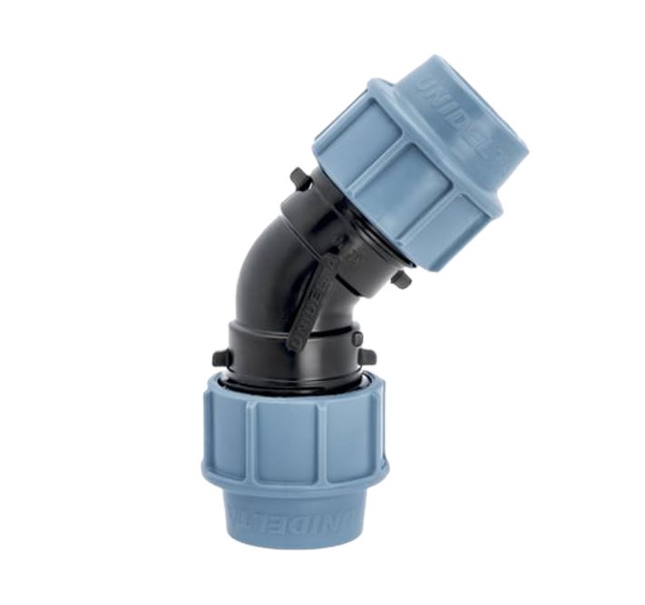 Unidelta Deltone PE knie klemkoppelingen 45°,16 bar, KIWA Keur