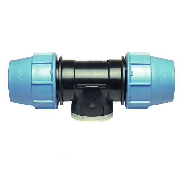Unidelta Deltone PE T-stuk klemkoppelingen x bi.dr. x klemkoppeling, 16-10 bar,KIWA Keur