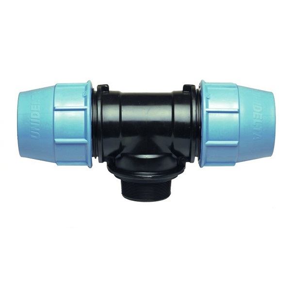 Unidelta Deltone PE T-stuk klemkoppelingen x bu.dr. x klemkoppeling, 16-10 bar, KIWA Keur