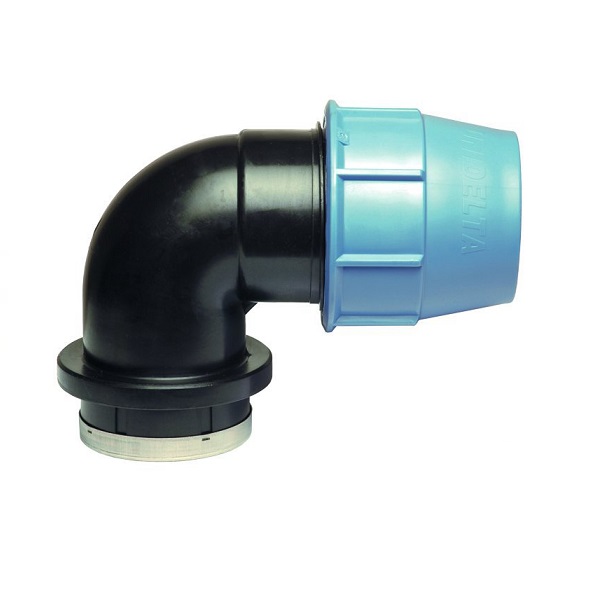 Unidelta Deltone PE knie 90° klemkoppelingen, x bi.dr., 16-10 bar, KIWA Keur