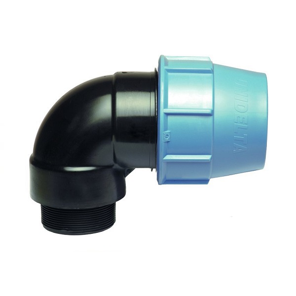 Unidelta Deltone PE knie 90° klemkoppelingen, x bu.dr., 16-10 bar, KIWA Keur