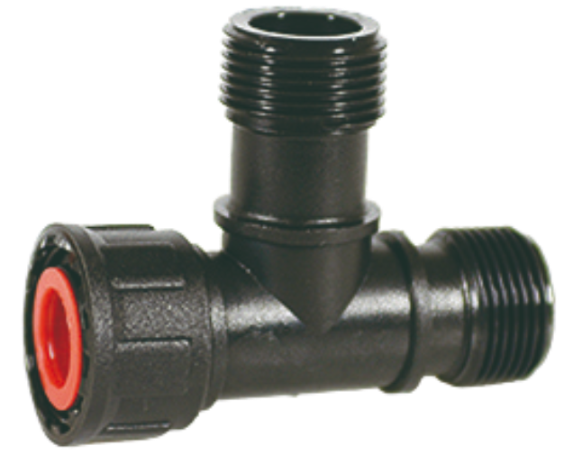 Waterverdeler / Manifold, T-stuk, BSP wartel x bu.dr. x bu.dr., PN6