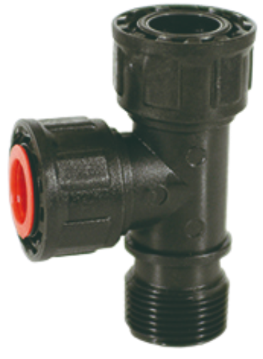 Waterverdeler / Manifold, T-stuk, BSP 2 x wartel x bu.dr., PN6