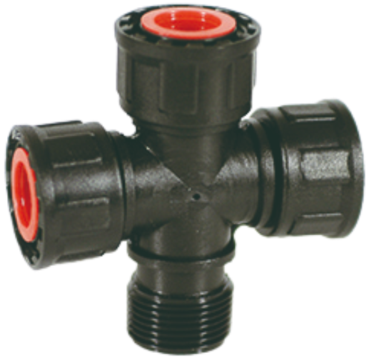 Waterverdeler / Manifold, Kruisstuk, BSP 3 x wartel x bu.dr., PN6