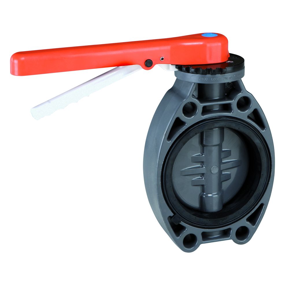 Cepex Standaard PVC-U vlinderklep, PN10 met arretering, afdichting EPDM