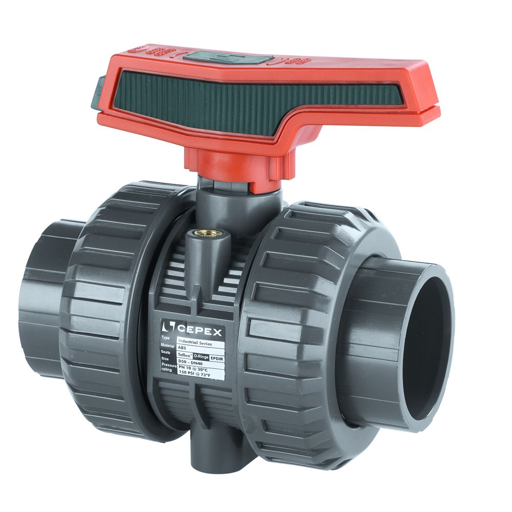 Cepex STD Super Safe PVC-U kogelkraan bi.dr. PN16 met 2 wartels, arretering en borgmogelijkheid, afdichting Teflon-EPDM
