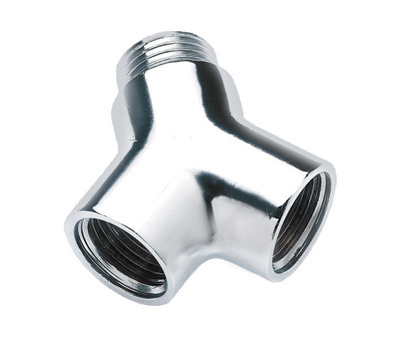 Verchroomd Kraan Y-stuk, 2 x 1/2" bi.dr. x 1 x 1/2" bu.dr.