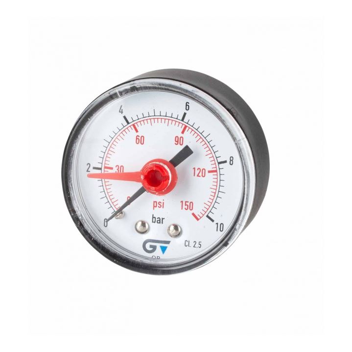 Manometer, drukmeter, droog + rode index, AA, 1/4" messing bu. dr. BSP