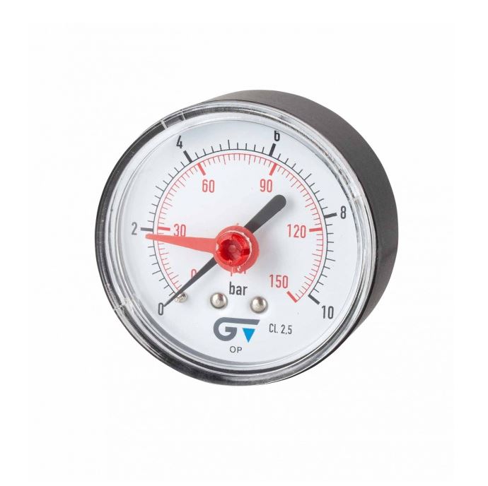 Manometer, drukmeter, droog + rode index, AA, 1/4" messing bu. dr. BSP