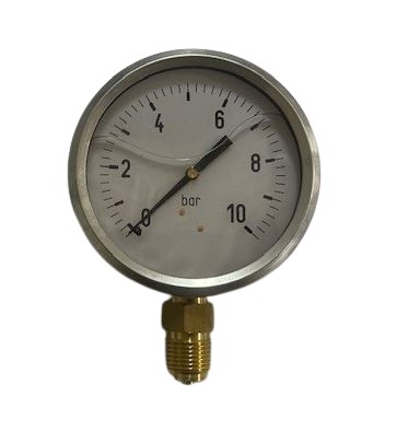 Manometer, RVS 304, glycerine gevuld, diam. 100 mm, 1/2" Messinhg bu. dr., -1 - 3.0 bar, OA