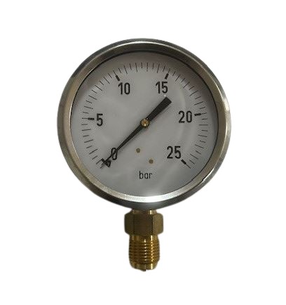 Manometer, RVS 304, glycerine gevuld, diam. 100 mm, 1/2" Messinhg bu. dr., -1 - 3.0 bar, OA