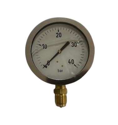Manometer, RVS 304, glycerine gevuld, diam. 100 mm, 1/2" Messinhg bu. dr., -1 - 3.0 bar, OA