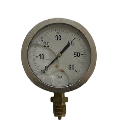 Manometer, RVS 304, glycerine gevuld, diam. 100 mm, 1/2" Messinhg bu. dr., -1 - 3.0 bar, OA