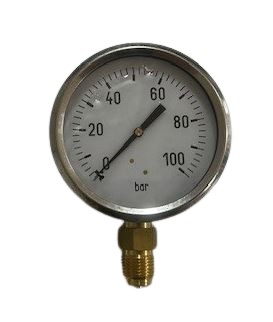 Manometer, RVS 304, glycerine gevuld, diam. 100 mm, 1/2" Messinhg bu. dr., -1 - 3.0 bar, OA