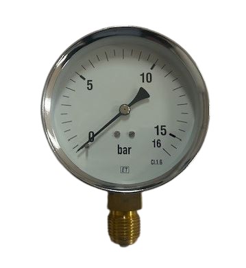 Manometer, Metaal, droog, diam. 100 mm, 1/2" Messing bu. dr., bar, OA