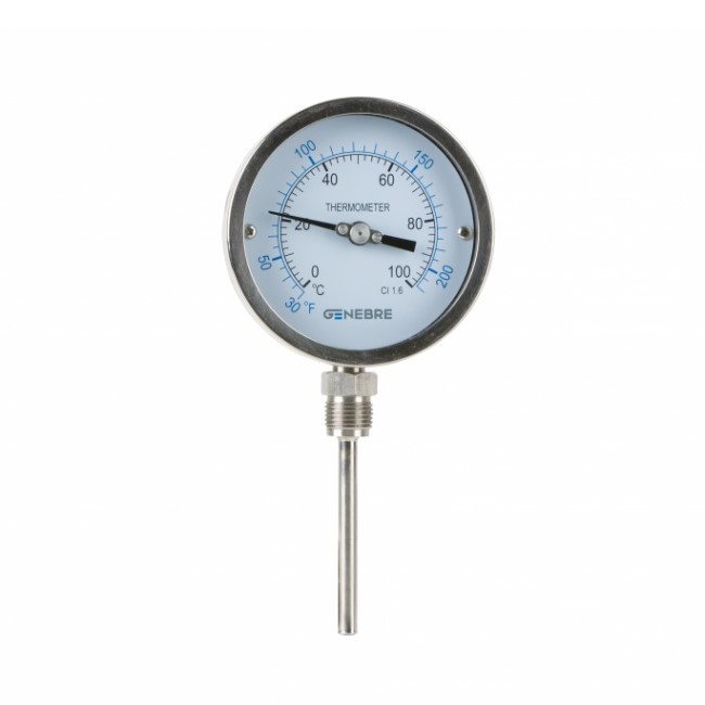 Bimetaal thermometer, °C & °F aanduiding, OA, 1/2" RVS, bu. dr. BSP