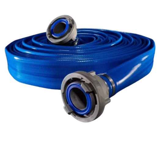 Hilcoflex Aqua, Polyurethaan platoprolbare Drinkwaterslangen, diam. 2" - 52 mm, werk / barstdruk 16 - 50 bar, met gebendelde aluminium Storz koppelingen, C, 66 mm, afname per lengte
