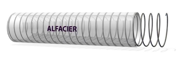 Alfaflex Alfacier soepele PVC zuig- persslang met stalen ingelegde spiraal, diameter 16 x 23 mm, kleur transparant