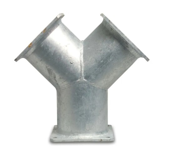 Cardan Y-stuk 45° met 3 x vierkantflens 150 mm - 6", verzinkt, IT