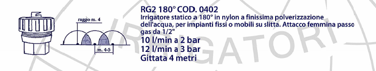 RG 2 sproeier | nozzle, 10 - 12 ltr./min. | 2 - 3 bar, diam. 4 mtr., patroon 180°, 1/2" BSP bi.dr.