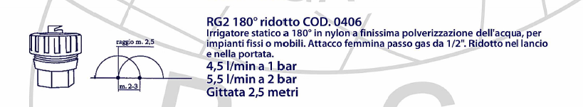 RG 2 sproeier | nozzle, 4.5 - 5.5 ltr./min. | 1 - 2 bar, diam. 2.5 mtr., patroon 180°, 1/2" BSP bi.dr.