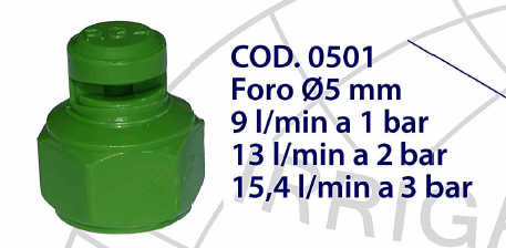RG 4 zij- spleetnozzle 5 mm, 9 - 15.4 ltr./min. | 1 - 3 bar, Groen, patroon B = 5 mtr., 120°, 1/2" BSP bi.dr.