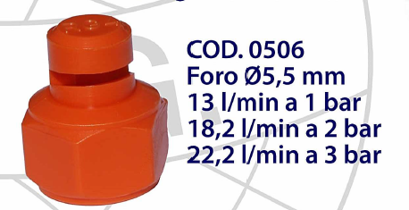 RG 4 zij- spleetnozzle 5.5 mm, 13 - 22.2 ltr./min. | 1 - 3 bar, Oranje, patroon B = 5 mtr., 180°, 1/2" BSP bi.dr.