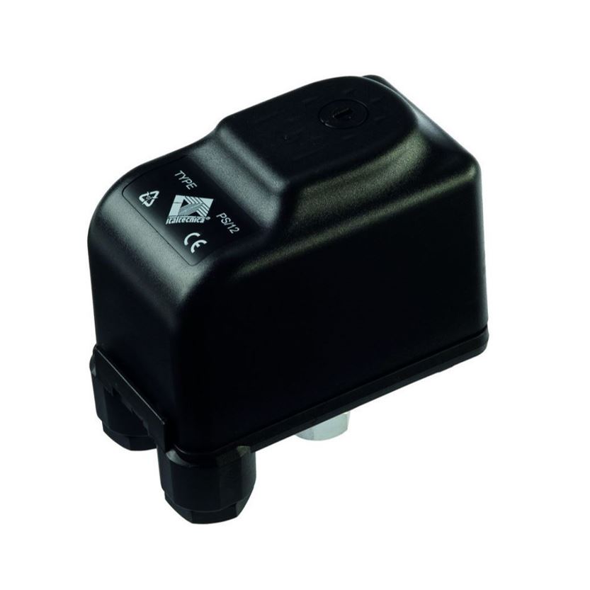 Italtecnica drukschakelaar type PSD5F14, voor water 250 VAC, 5 A, instelbereik 1,7 - 7,5 bar, IP44, 1/4" bi.dr.