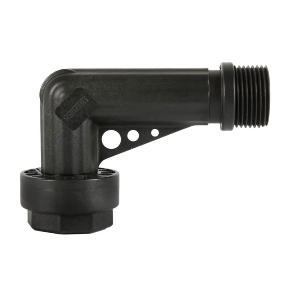 Italtecnica PP knie 90°, aansluit fitting voor pompschakelaar 1" bi.dr. wartel x 1" bu.dr., PN10
