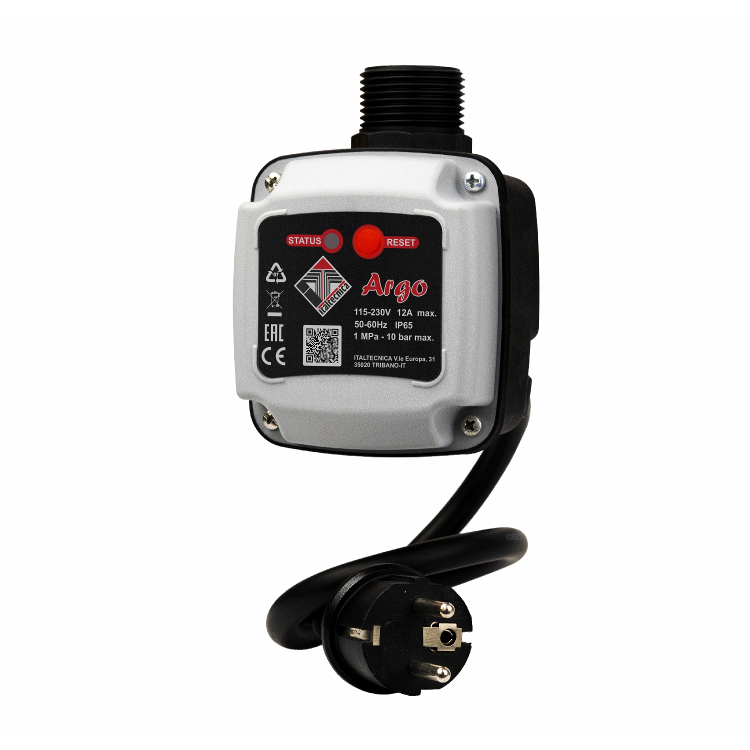 Italtecnica Electrische droogloopbeveiliging voor pomp, + kabel, stekker, 115-230VAC, 50-60Hz, 10 A, IP65, 2 x 1" bu.dr.