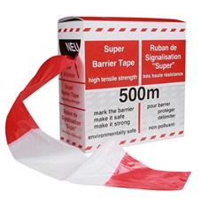 Polyetheen Afzetlint (niet zelfklevend), Rood/Wit, B = 70 mm, rollengte 500 mtr.