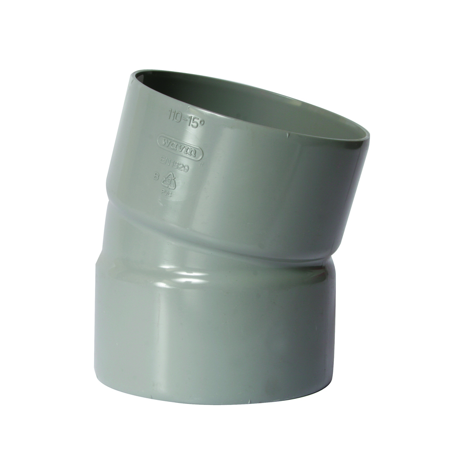 PVC-U binnenriolering lijmbocht, 15°, M/M, grijs