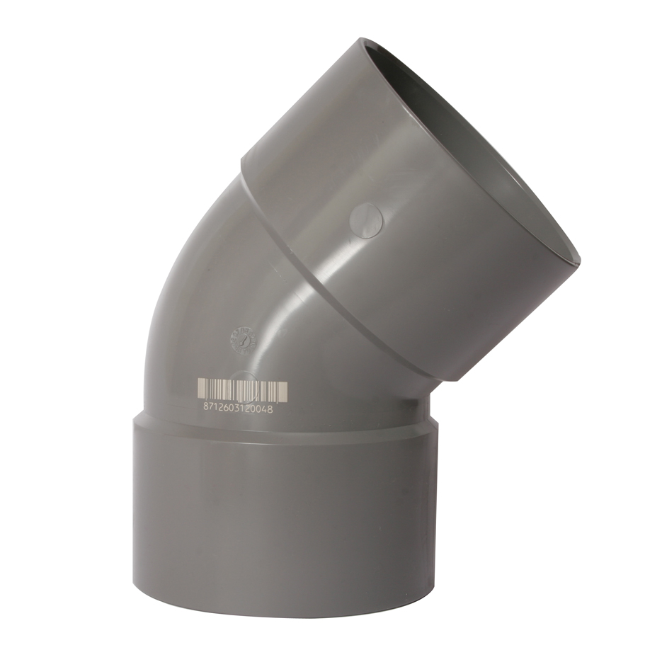 PVC-U binnenriolering lijmbocht, 45°, M/M, grijs