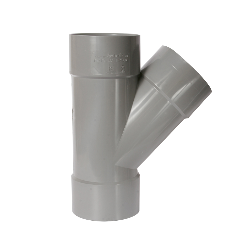 PVC-U binnenriolering lijm T-stuk, 45°, 3 x M, grijs