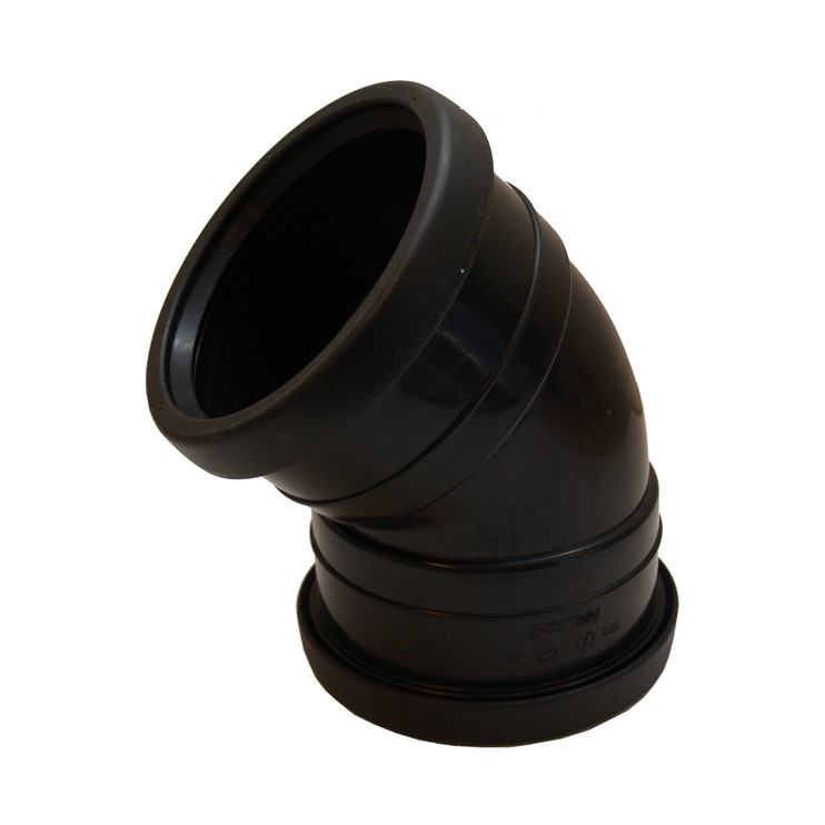 Binnenriolering PP manchetverbinding bocht, 45°, mof / mof, zwart, SN4