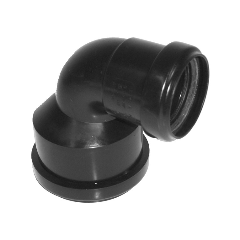 Binnenriolering PP manchetverbinding verloopbocht diam. 75 x 50 mm, 90°, mof / mof, zwart, SN4