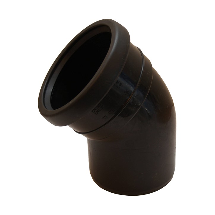 Binnenriolering PP manchetverbinding bocht, 45°, m/s, zwart, SN4