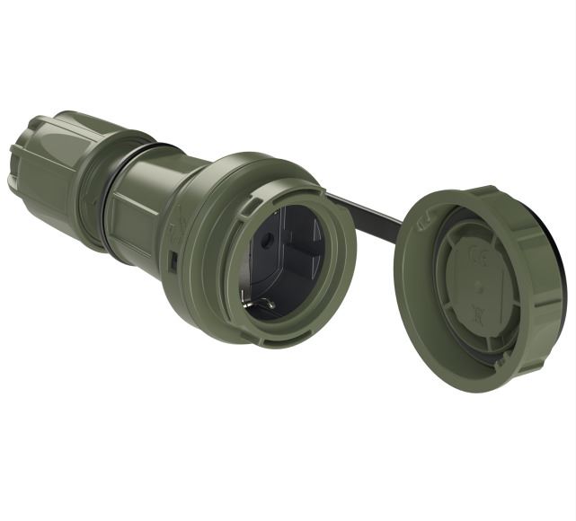 PCE, NAUTILUS, NATO Machinestekker (Brons/Groen), model Schuko (AT, DLD, FR. BE), 16A 3-P, 230 Vac, 50-60Hz, behuizing PC/ABS, IP666/68
