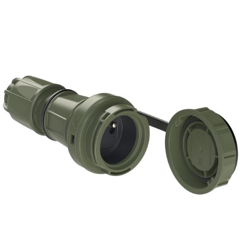 PCE, NAUTILUS, NATO Koppelcontact (Brons/Groen), model Schuko (AT, DLD, FR. BE), 16A 3-P, 230 Vac