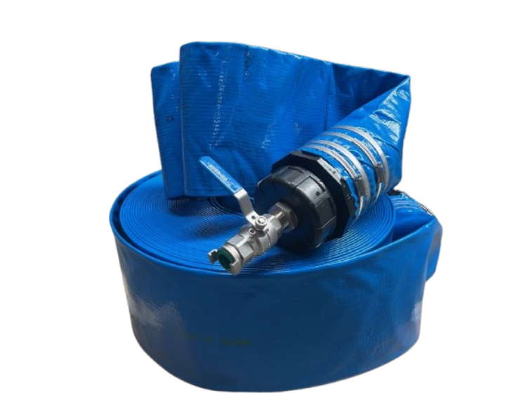 Zoutwater Kuilafdekslang set, diam. 4" - 100 mm, PN5.0, gemonteerd met 2 vulaansluitingen incl. RVS 316- 3/4" afsluiters en Geka koppelingen